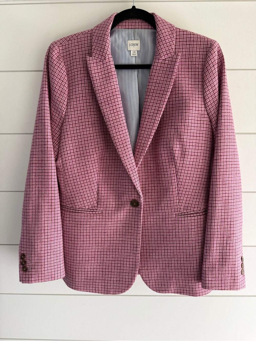 J. Crew Pink Check Single-Button Blazer, Size 10